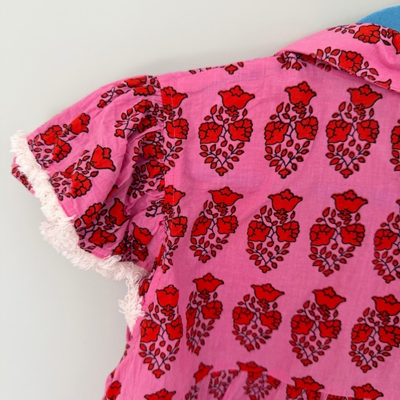 THML Selene Collared Flutter Sleeve Print Top in Pink SRT1775 - Picture 7 of 8